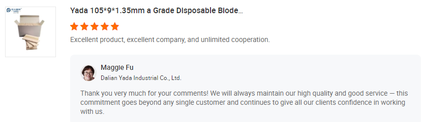 Five-star review on Yada 105x9x1.35mm grade disposable wooden sticks - excellent product excellent company