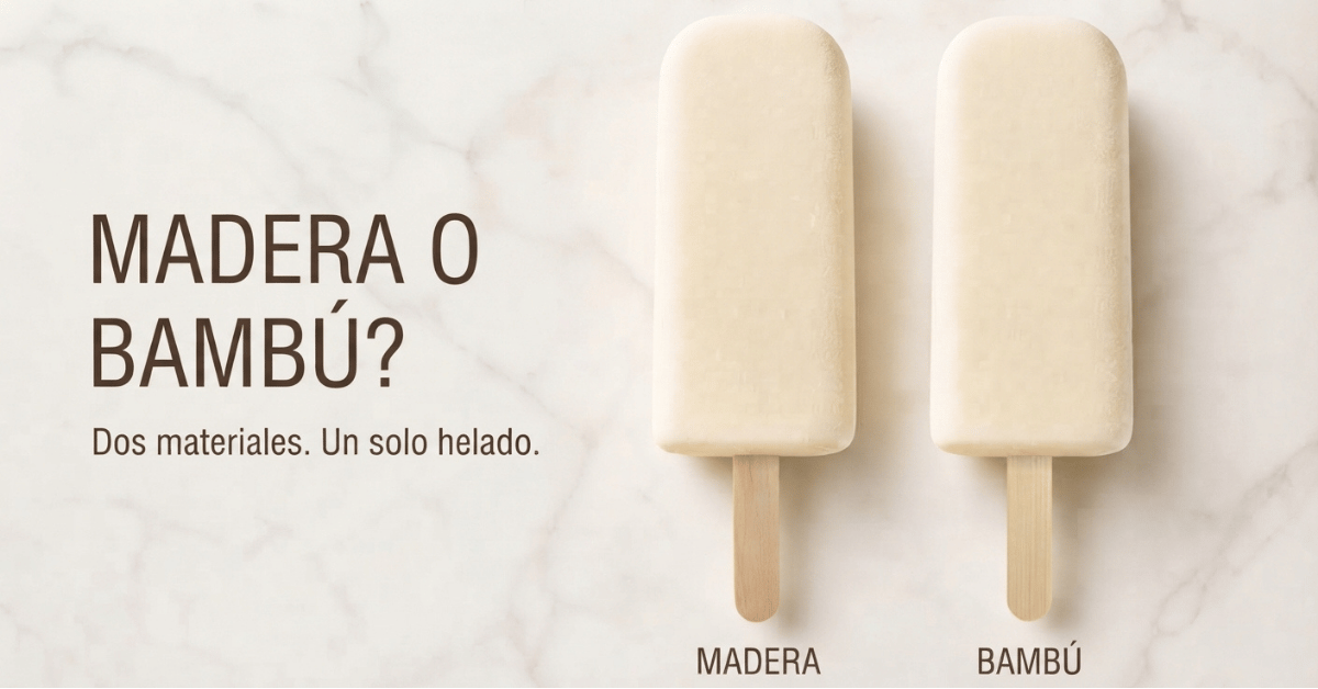Primer plano de la fibra de madera de abedul usada en palitos de helado y de crema helada, con fibra recta y superficie suave
