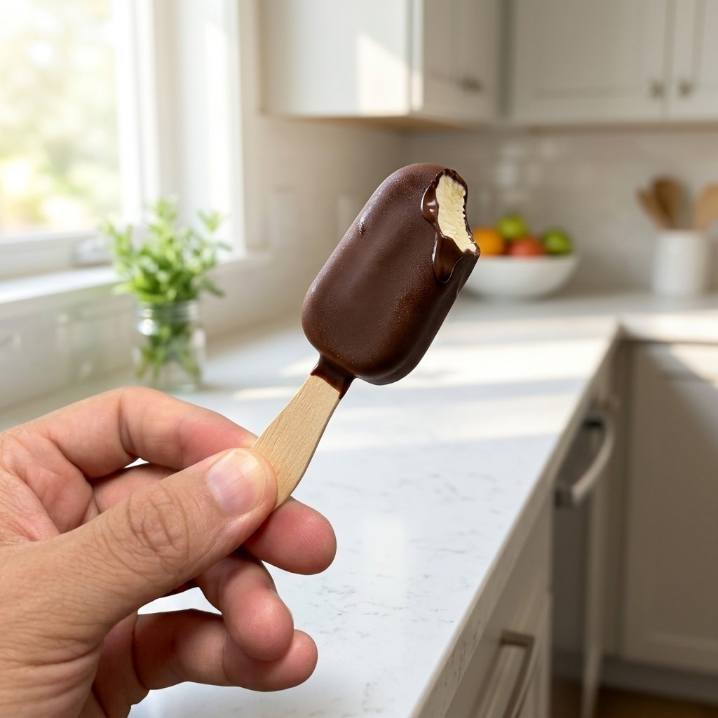 Mini birch wood spoon used as a stick for small ice cream bars