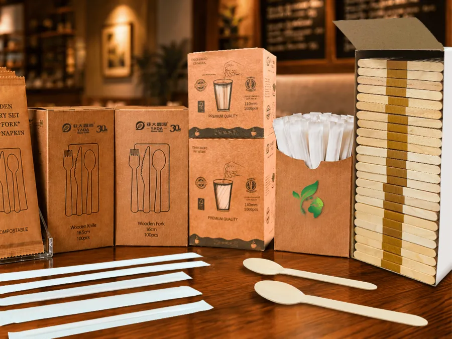YADA wooden and bamboo tableware products in real food-service use