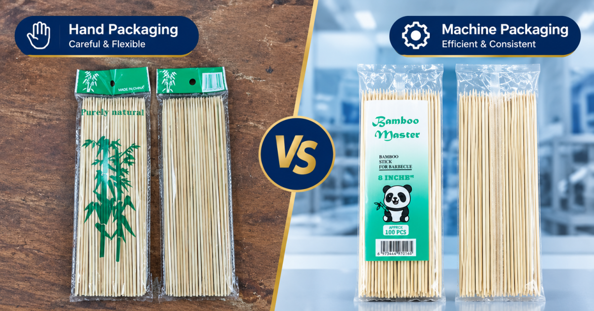 Hand-packed bamboo skewers versus machine-packed bamboo skewers