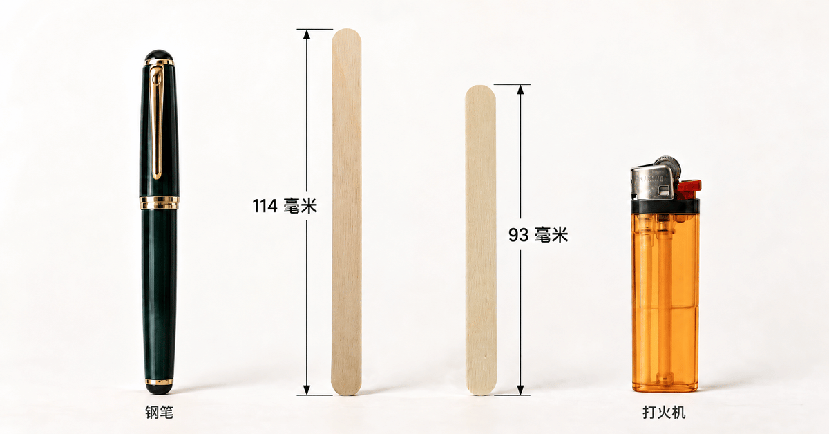 亚大鑫源 93 mm 与 114 mm 桦木雪糕棒并排展示及尺寸参照