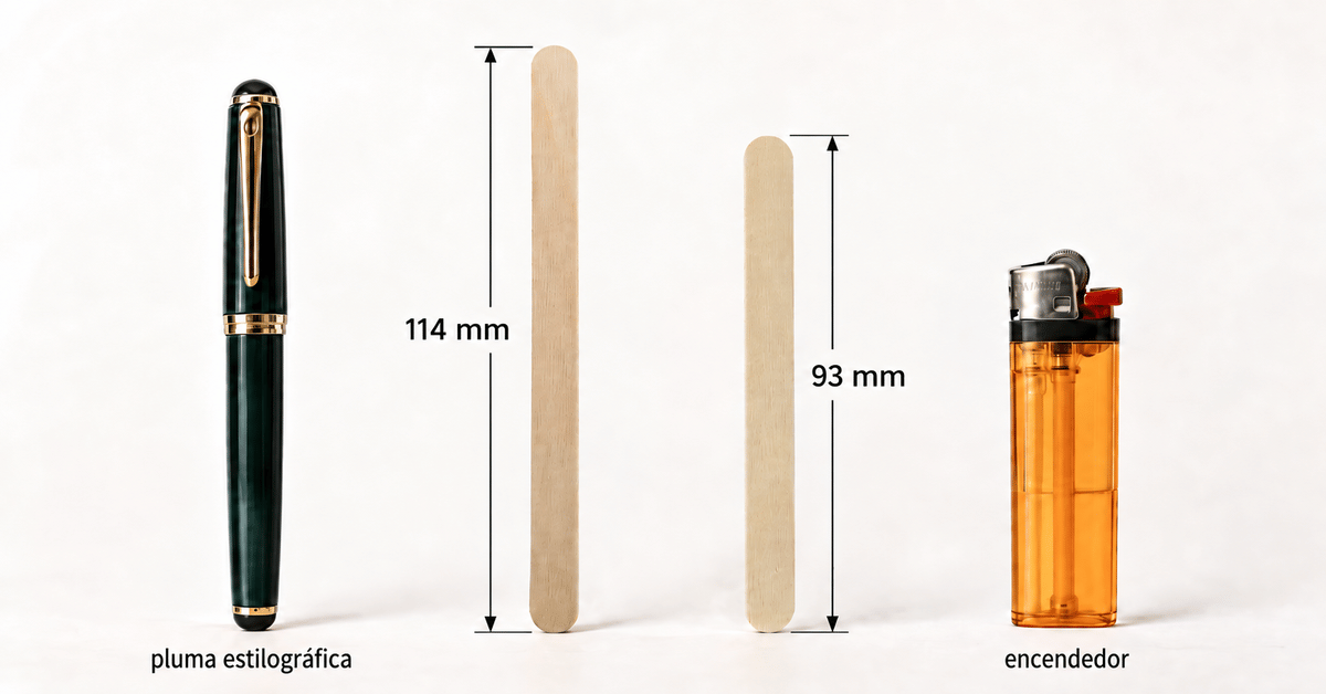 Palitos de helado de abedul de 93 mm y 114 mm de YADA Industrial mostrados uno al lado del otro con referencias de tamaño