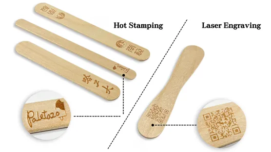 Palos de helado de madera de abedul con marcas de marca en foil dorado estampadas en caliente