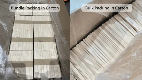 Cajas de exportación de palos de helado paletizadas en un almacén moderno