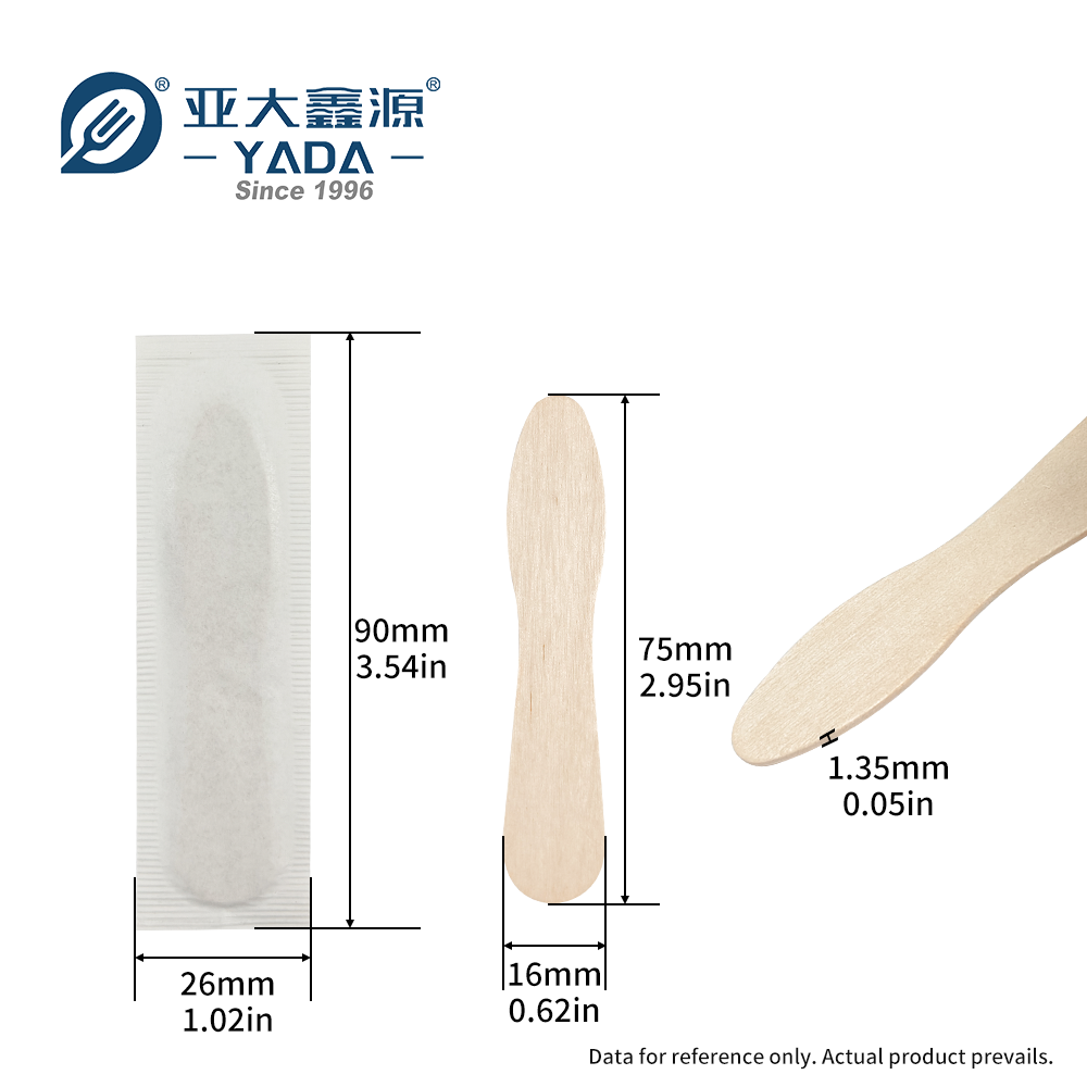 75mm wooden taster spoon actual product size with dimension reference for bow-tie wooden taster spoons