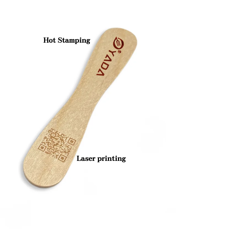 Laser engraving vs hot stamping logo effect on wooden ice cream spoons