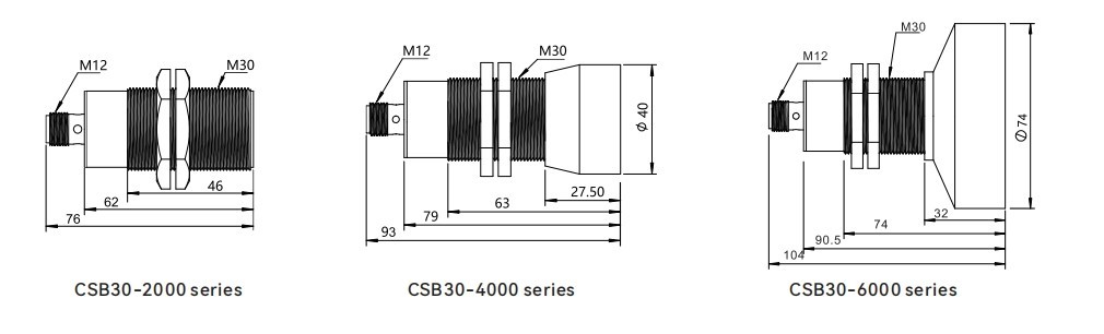 Ultrasonic Sensor Range CSB30 Series Dimensions