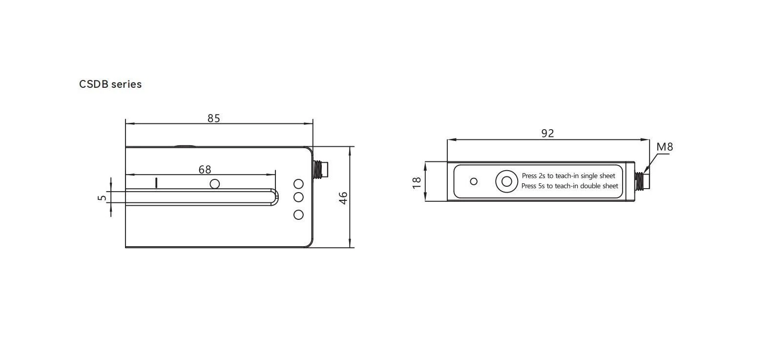 Ultrasonic Sensor Distance Range CSDB Series Dimensions