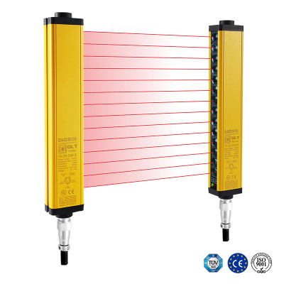 Para cortina de luz de medição AV da série ReeR Micron com substituição de caminho de saída digital 30 mm Espaçamento do feixe 10 m Faixa de operação 120 mm a 2970 mm Altura de proteção