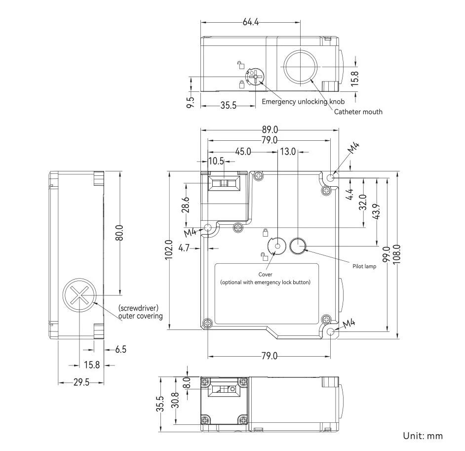 Safety door switch OX-W5 series dimensions
