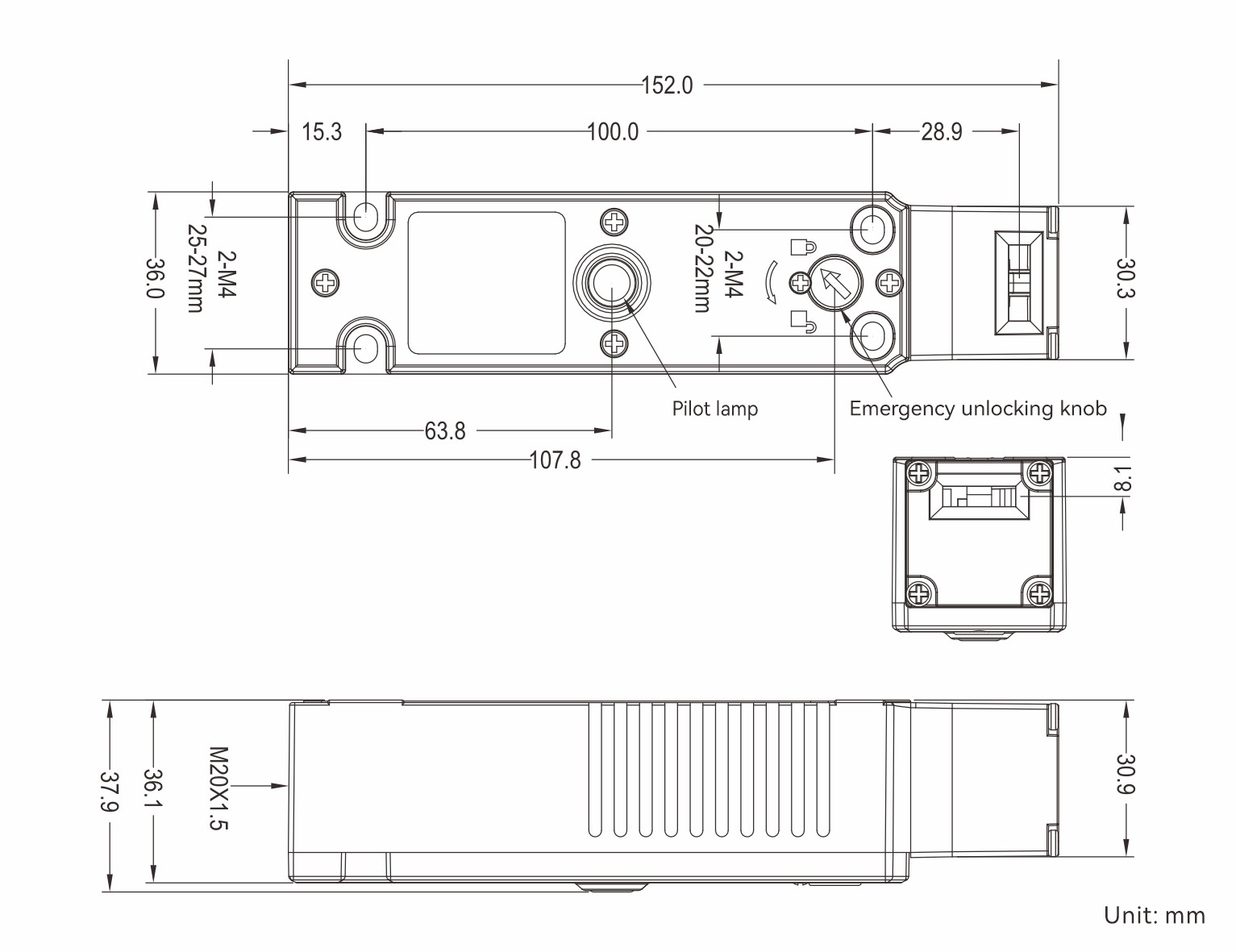 Safety locking devices OX-W3 series dimensions