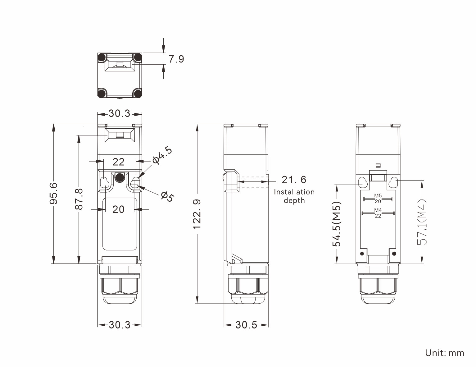 Safety locking devices OX-D2/OX-D3 series dimensions