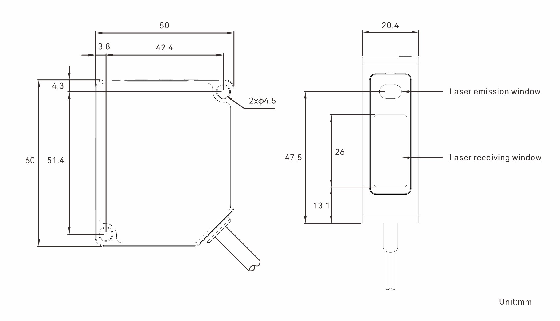 High precision distance sensor GFL-G series dimensions