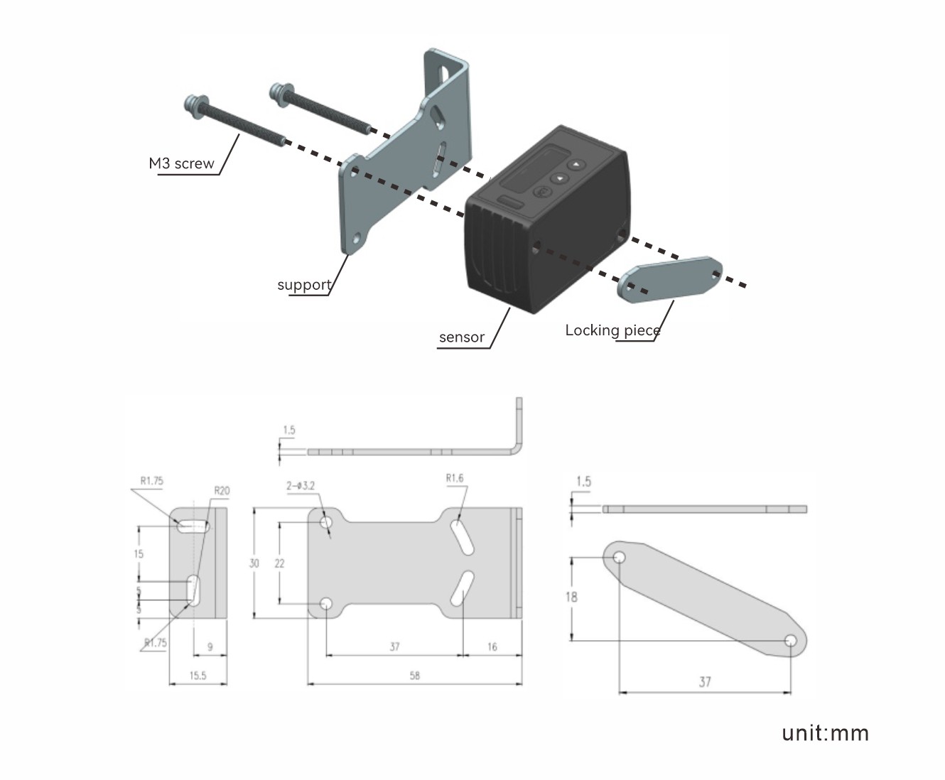 DADISICK high precision laser distance sensor GFL-G series assembly diagram