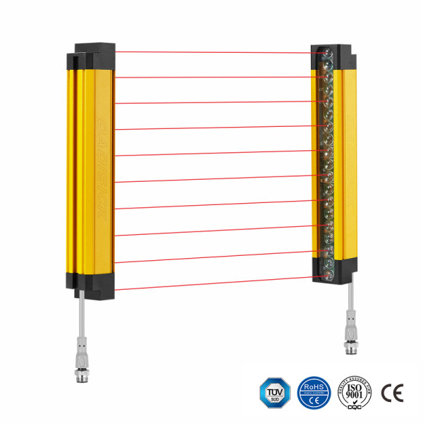 Pour rideau lumineux de sécurité compact de type 4 de la série EZ-SCREEN LP de Turck avec remplacement de la fonction d'inhibition, résolution de 25 mm | portée de fonctionnement de 7 m | hauteur de protection de 410 mm à 1390 mm