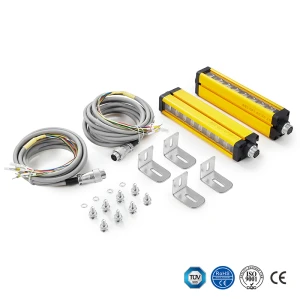 Para cortina de luz de medição Banner EZ-ARRAY Series com substituição IO-Link espaçamento de feixe de 5 mm | 0,4 m a 4 m Faixa de operação | 150 mm a 2400 mm Altura de proteção
