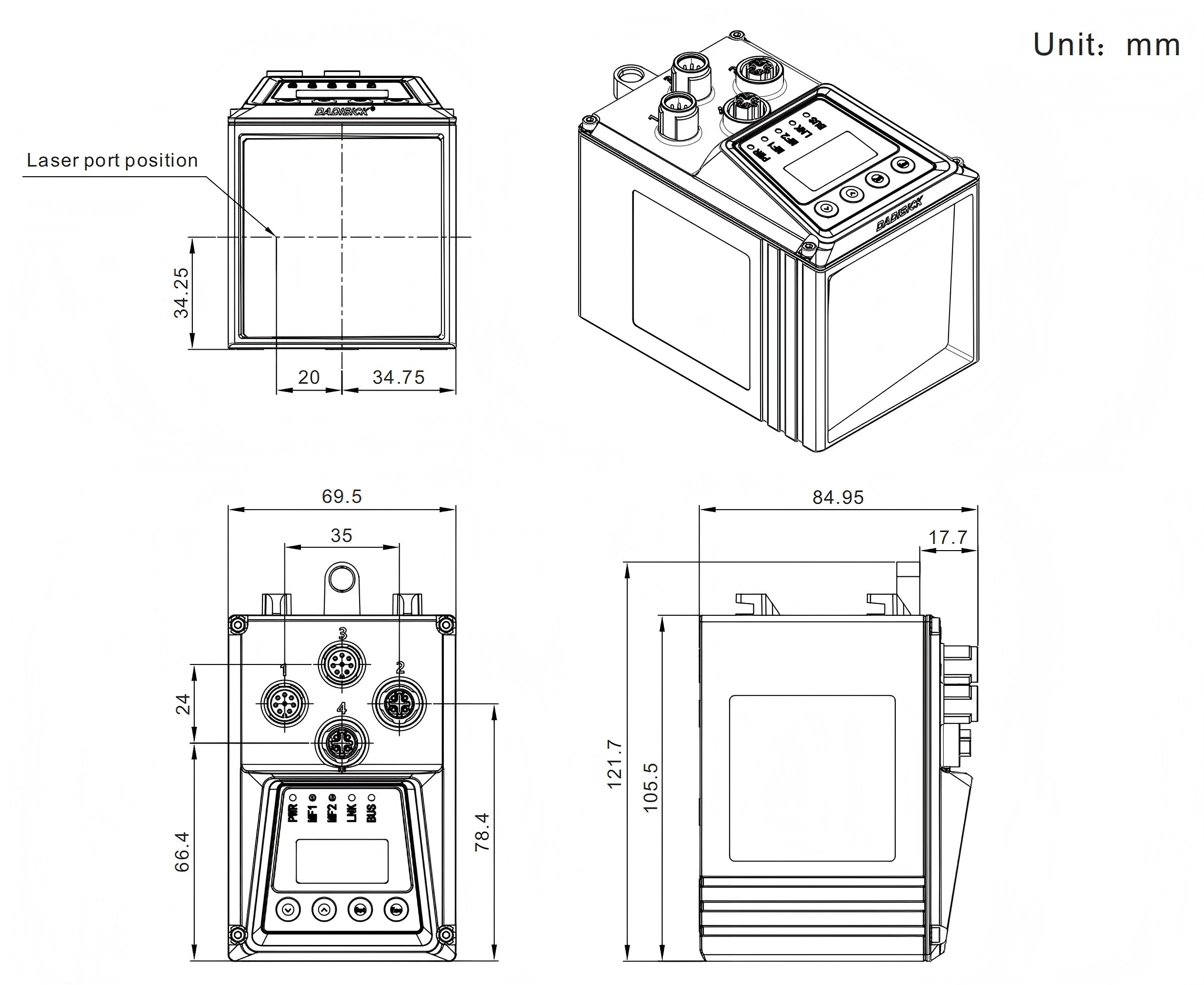 DS Series Long-Distance Laser Rangefinder Dimensions