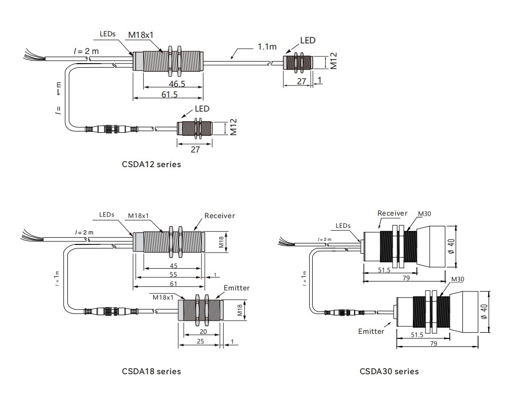 Waterproof Ultrasonic Sensor CSDA series Dimensions