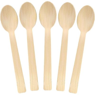 Heavy Duty Bamboo Spoons, 7 Inch Natural Bamboo Wood Spoons with BPA-Free, Heat Resistant, 100% Compostable Disposable Cutlery for Parties, Picnics, Travel & Catering