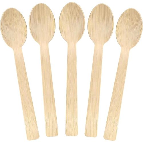 Heavy Duty Bamboo Spoons, 7 Inch Natural Bamboo Wood Spoons with BPA-Free, Heat Resistant, 100% Compostable Disposable Cutlery for Parties, Picnics, Travel & Catering