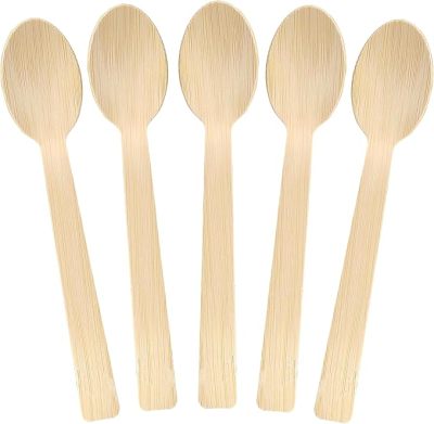 Heavy Duty Bamboo Spoons, 7 Inch Natural Bamboo Wood Spoons with BPA-Free, Heat Resistant, 100% Compostable Disposable Cutlery for Parties, Picnics, Travel & Catering