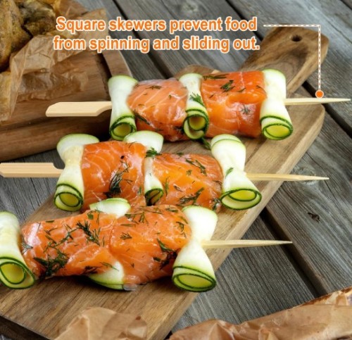 FSC 200 Paddle Bamboo Skewers 9CM, Flat Burgers Sticks, Kids Wooden Fruits Picks, Cocktail Sticks, Satay Skewers, Barbecue Kebabs