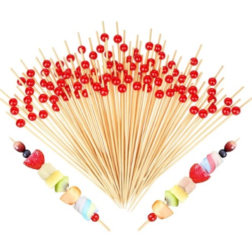 FSC 200PCS Cocktail Picks, Pink Pearl Toothpicks for Appetizers, 4.7 IN Fancy Bamboo Fruit Skewers Wood Food Sticks for Valentines Galentines Day Decorations Party Supplies Decor Charcuterie Accessories