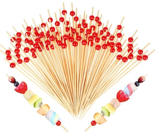 FSC 200PCS Cocktail Picks, Pink Pearl Toothpicks for Appetizers, 4.7 IN Fancy Bamboo Fruit Skewers Wood Food Sticks for Valentines Galentines Day Decorations Party Supplies Decor Charcuterie Accessories