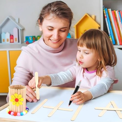 Straight Edge Wooden Popsicle Sticks for Crafts, Wooden Craft Sticks, Wide Lollipop Sticks, Treat Sticks Ice Pop Sticks for Creative Designs or Kids Education, Home Art Projects