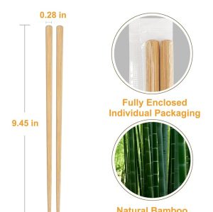 Eco-Friendly  100 Pairs Bamboo Chopsticks Disposable | Individually Wrapped | Bulk | Separated | Round | Premium Quality-（9.45in)