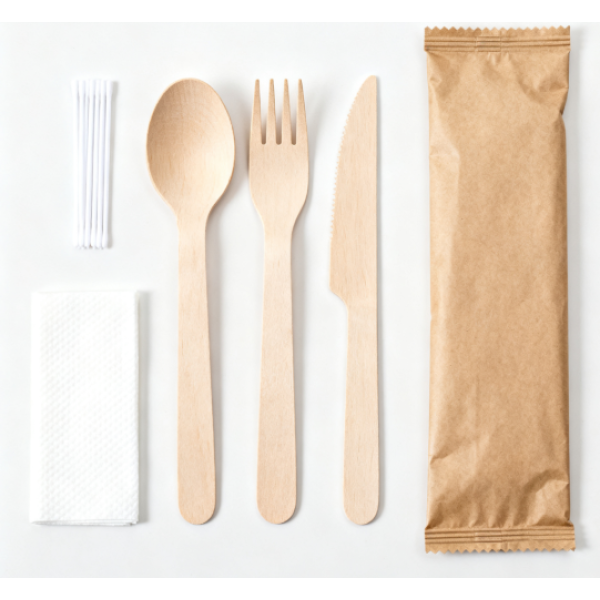 Biodegradable Wooden Cutlery Set 3 in 1 Wholesale