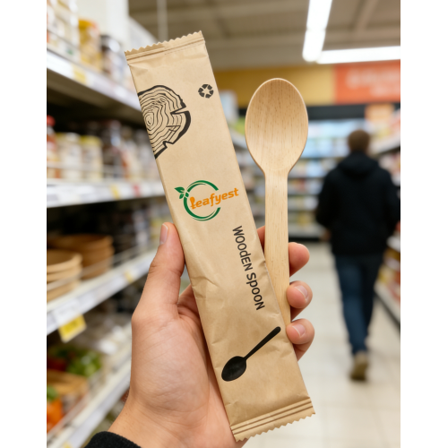 Eco-Friendly Disposable Wooden Cutlery Set | 1-in-1 Individually Wrapped(Product replaceable)