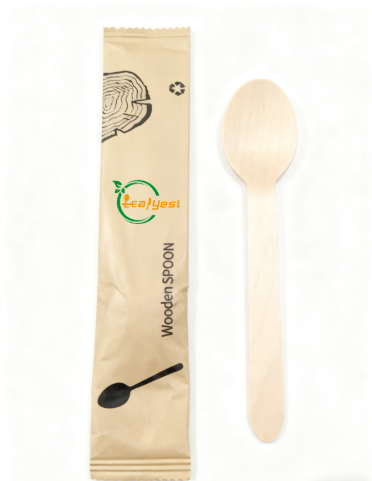 Eco-Friendly Disposable Wooden Cutlery Set | 1-in-1 Individually Wrapped（Product replaceable）