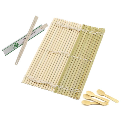 Eco-Friendly Bamboo Sushi Rolling Mat with 2 Pairs of Chopsticks Natural Bamboo 9.5"x9.5" 2 Pcs Sushi Making Kit
