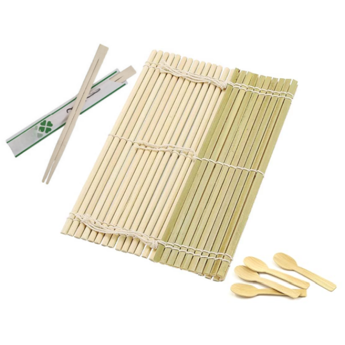 Eco-Friendly Bamboo Sushi Rolling Mat with 2 Pairs of Chopsticks Natural Bamboo 9.5"x9.5" 2 Pcs Sushi Making Kit
