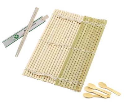 Eco-Friendly Bamboo Sushi Rolling Mat with 2 Pairs of Chopsticks Natural Bamboo 9.5