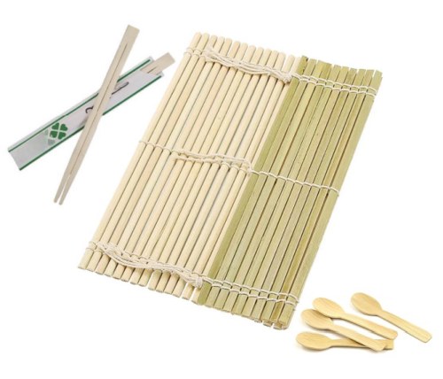 Eco-Friendly Bamboo Sushi Rolling Mat with 2 Pairs of Chopsticks Natural Bamboo 9.5"x9.5" 2 Pcs Sushi Making Kit