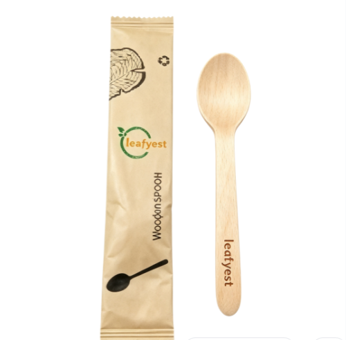 Eco-Friendly Disposable Wooden Cutlery Set | 1-in-1 Individually Wrapped（Product replaceable）