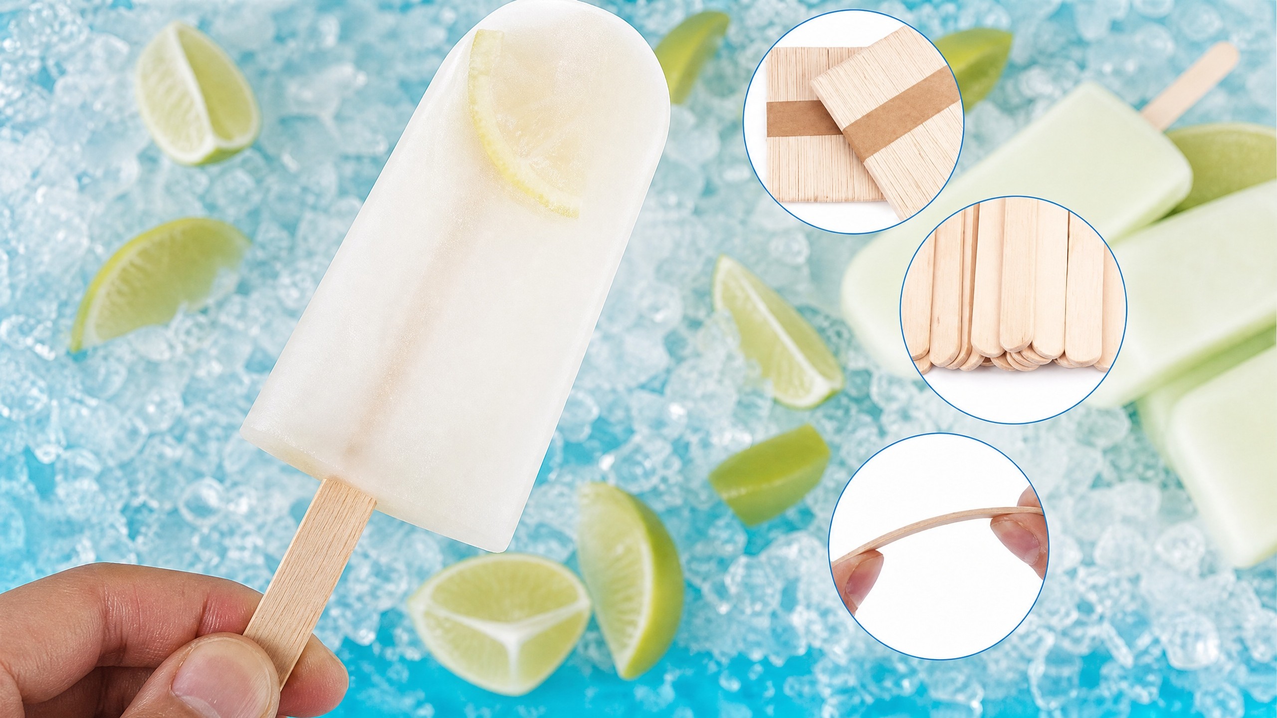 Bulk disposable wooden ice cream sticks arranged for inspection before shipment