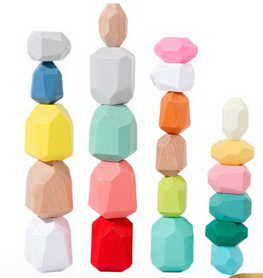 Wooden Sorting Stacking Rocks Stones Sensory Toddler Toys Learning Montessori Toys Building Blocks Game Balancing Stones for Kids 3 Years Up 