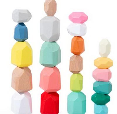 Wooden Sorting Stacking Rocks Stones Sensory Toddler Toys Learning Montessori Toys