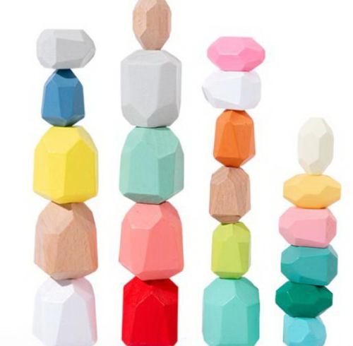 Wooden Sorting Stacking Rocks Stones Sensory Toddler Toys Learning Montessori Toys