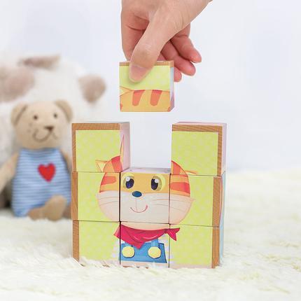 Wooden Cube Puzzle for Toddlers 6 Puzzles in 1 Wooden Educational Toys Wooden Animal Blocks Puzzle