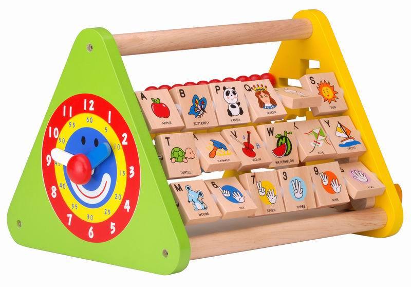 Activity Centre Triangle Toys flip Flop Alphabet Blocks Abacus Clock Activity Cube for Toddlers 5 in 1- Toys for Babies Montessori Learning Wooden Toys for 3 Year Old