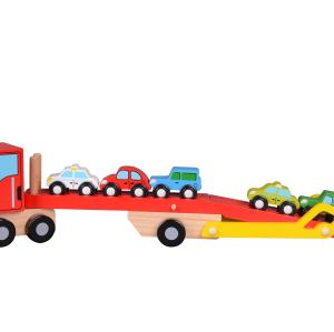 Wooden Car Carrier Truck and Cars Toy Set With 1 Truck and 6 Cars Vehicle Toys