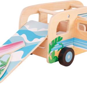 Adventure Wooden Camper Van Pretend Play with Surfboards Camping Toys for Toddlers