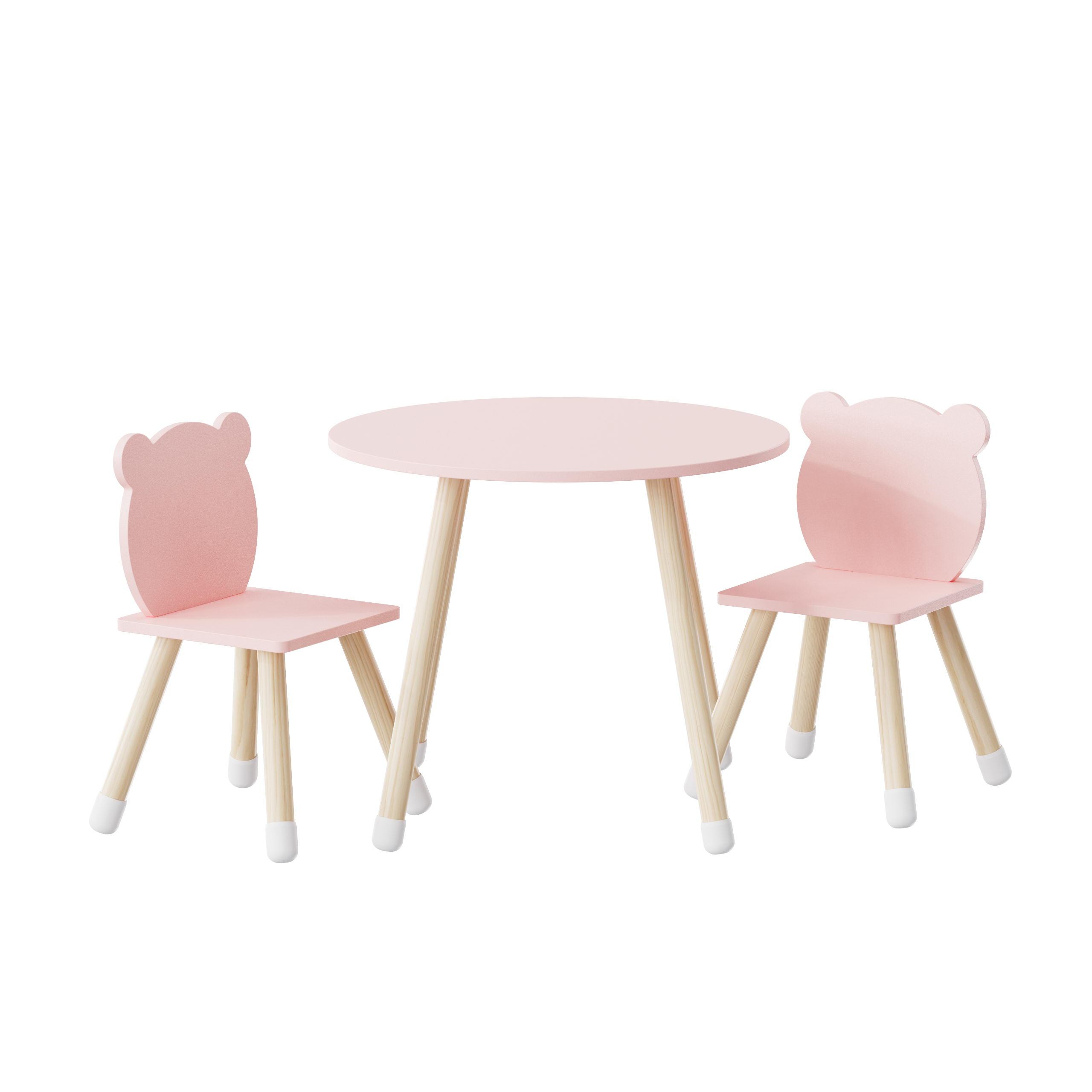 Kid Wooden Children Study Table And Bear Head Chair For Toddlers Boys Girls With Pine Wood Legs