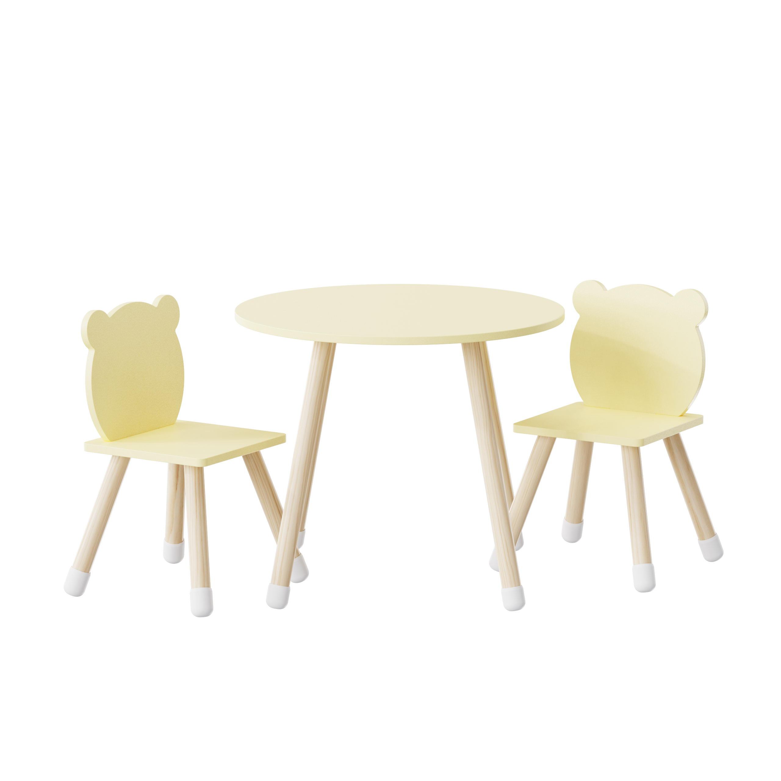 Kid Wooden Children Study Table And Bear Head Chair For Toddlers Boys Girls With Pine Wood Legs