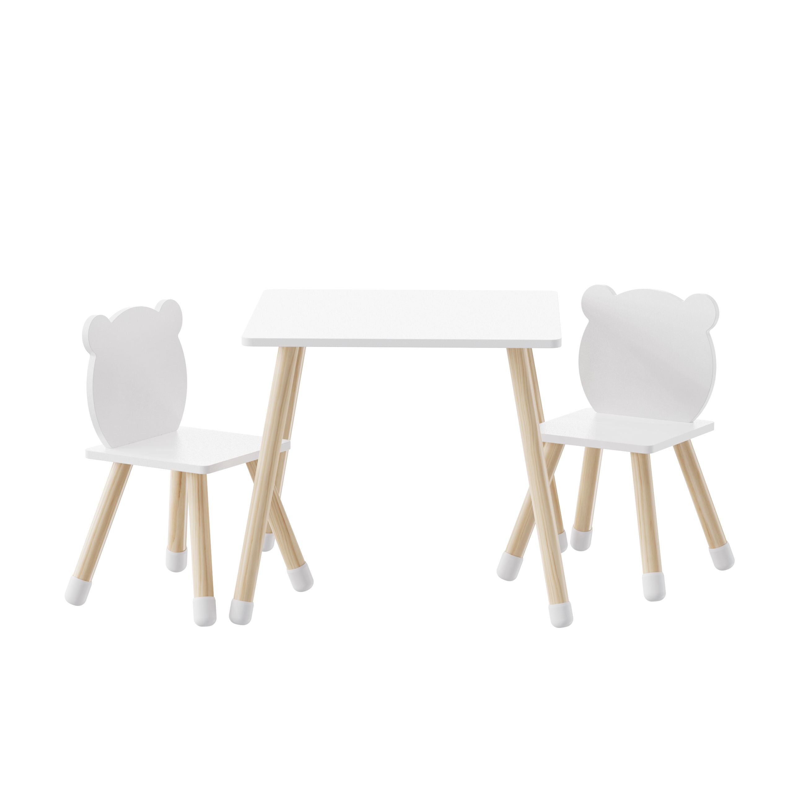 Kid Wooden Children Study Table And Bear Head Chair For Toddlers Boys Girls With Pine Wood Legs